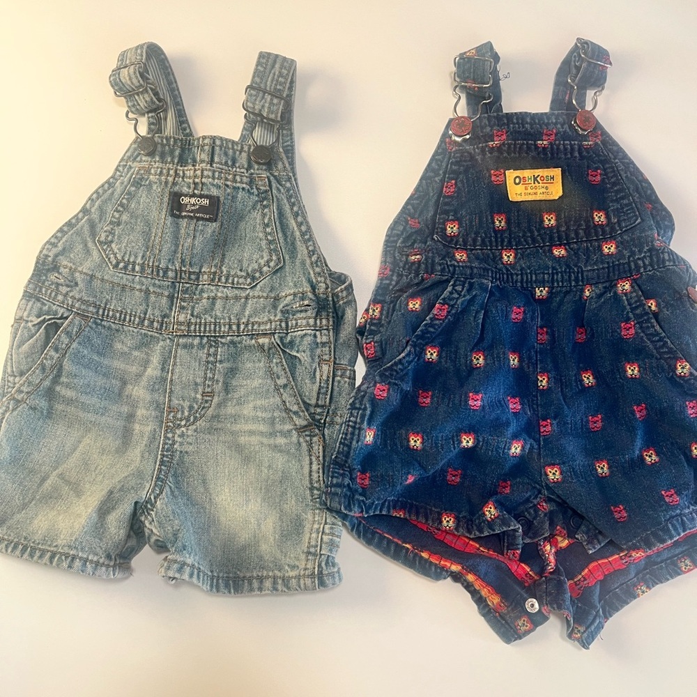 Vintage OshKosh B'gosh Light Blue and Dark Blue Kids Overalls